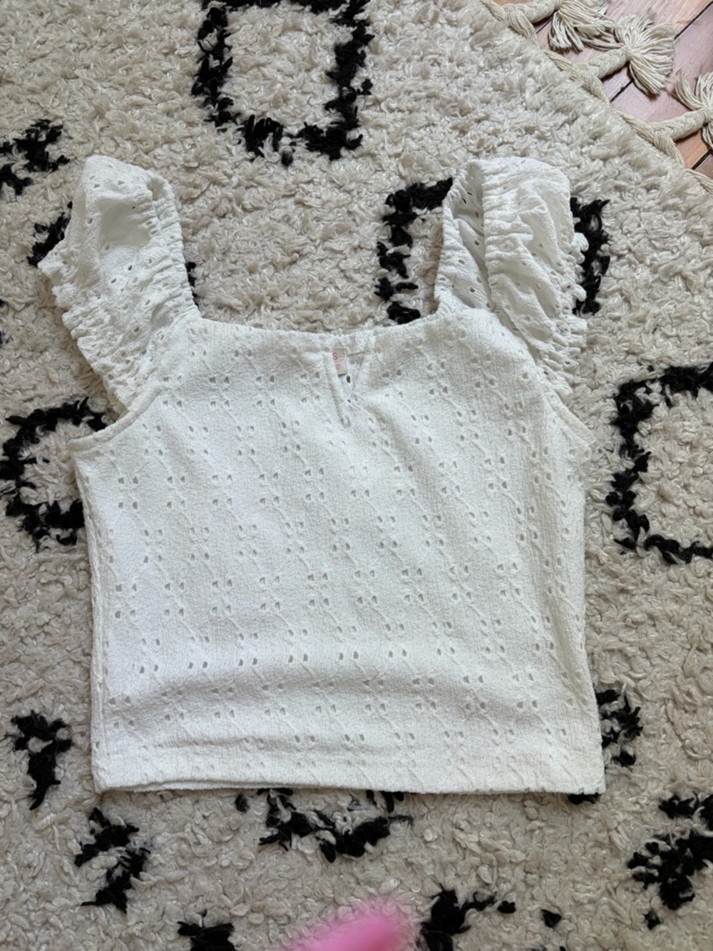 SO White Eyelet Square Neck Crop Top with Ruffle Straps